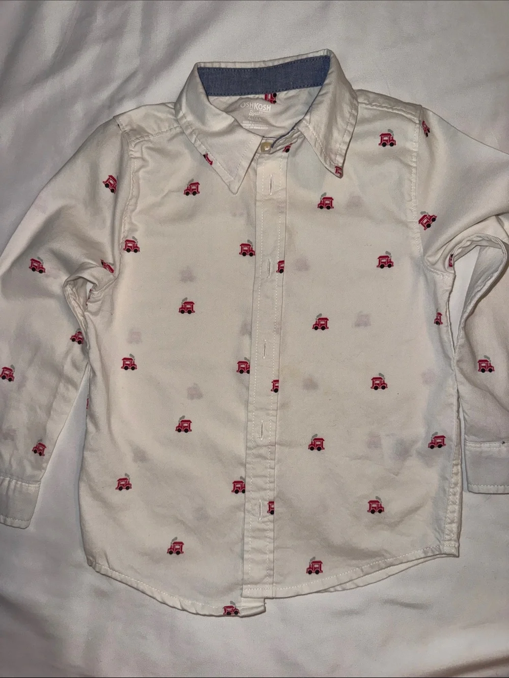 OshKosh B'gosh White Button-Down Shirt with Red Train Motif